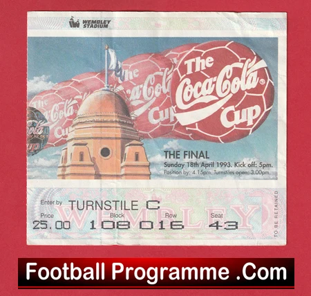 Sheffield Wednesday v Arsenal 1993 - League Cup Final Ticket - Image 2