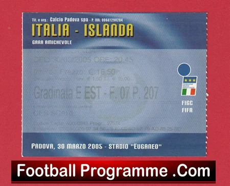 Italy v Iceland 2005 - Football Match Ticket - Image 2
