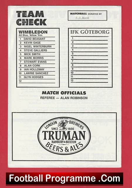 Wimbledon v IFK Gothenburg 1986 - Friendly Match Sweden Team - Image 3