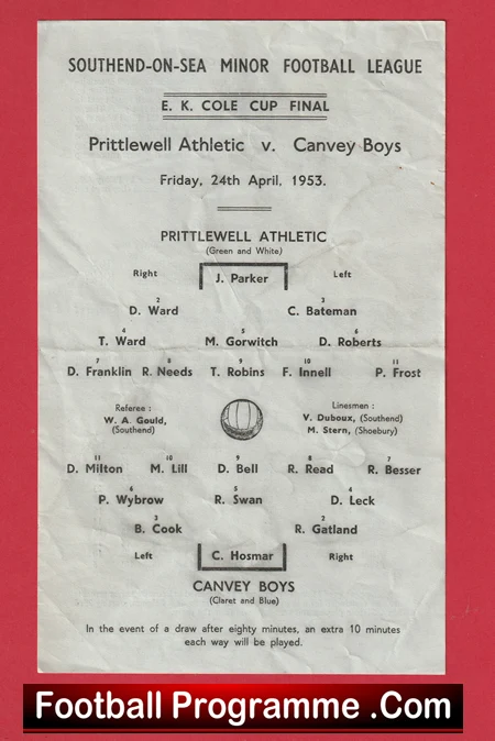 Prittlewell Athletic v Canvey 1953 - Schoolboys Cup Final - Image 2