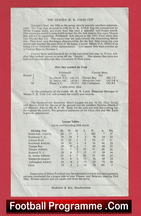 Prittlewell Athletic v Canvey 1953 - Schoolboys Cup Final - Image 3