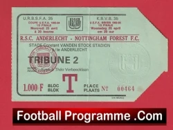 Anderlecht v Nottingham Forest 1984 - UEFA Cup Match Ticket Belgium - football memorabilia