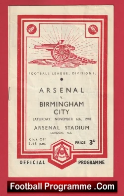 Arsenal v Birmingham City 1948 - 1940s Old Football Programmes - football programme