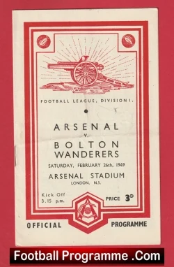 Arsenal v Bolton Wanderers 1949 - 1940s Old Football Programmes - football programme
