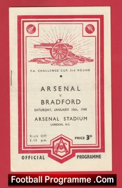 Arsenal v Bradford City 1948 - 1940s Old Football Programmes - football programme