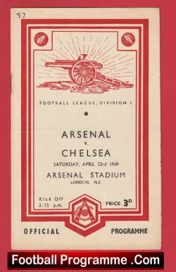 Arsenal v Chelsea 1949 - 1940s Old Football Programmes - football programme