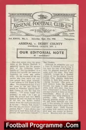 Arsenal v Derby County 1946 – 1940s Old Football Programmes