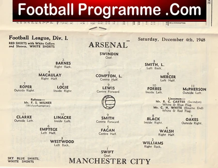Arsenal v Manchester City 1948 - 1940s Old Football Programmes - Image 3