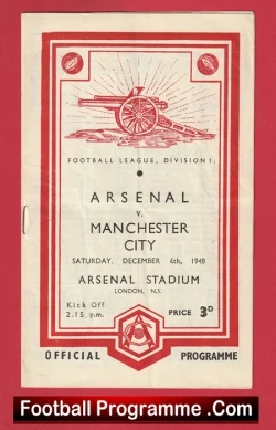 Arsenal v Manchester City 1948 - 1940s Old Football Programmes - football programme
