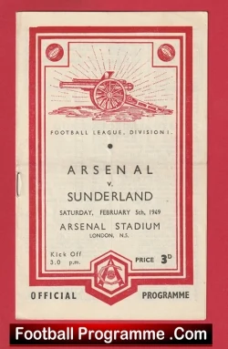 Arsenal v Sunderland 1949 - 1940s Old Football Programmes - football programme