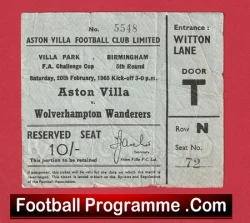 Aston Villa v Wolves 1965 - Semi Final Ticket - football memorabilia