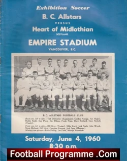 BC All Stars v Heart Of Midlothian 1960 - Hearts in Canada - football programme
