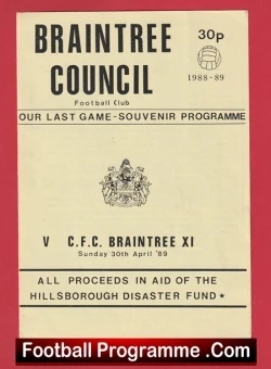 Braintree v CFC Braintree X1 1989 - Last Game Souvenir Programme - football programme
