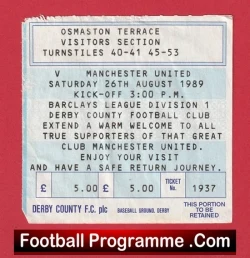 Derby County v Manchester United 1989 - Football Ticket - football memorabilia