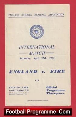 England v Ireland 1953 - Schoolboys Bobby Charlton Portsmouth - football programme