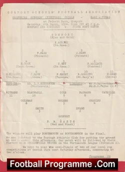 Hampshire v NW Hants 1954 - Gosport School Boys Semi Final Match - football programme