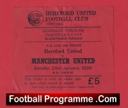 Hereford United v Manchester United 1990 - FA Cup Match Ticket - football memorabilia