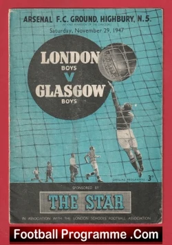 London Boys v Glasgow Boys 1947 - at Arsenal - football programme