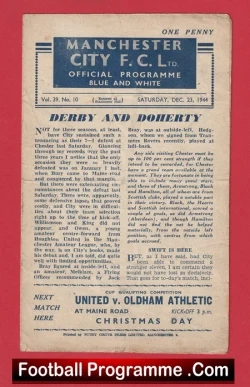 Manchester City v Chester 1944 - 1940s Programmes - football programme