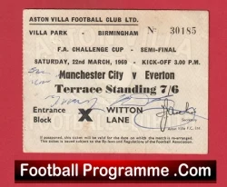 Manchester City v Everton 1969 - Semi Final Ticket Signed - football memorabilia