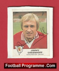 Manchester United Jimmy Greenhoff Autographed Signed Football Sticker Man Utd - football programme