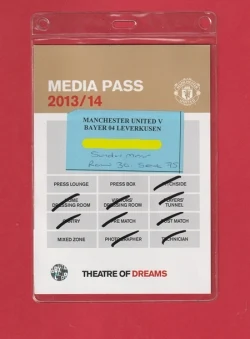 Manchester United v Bayer Leverkusen 2013 - Media Pass Ticket - football memorabilia