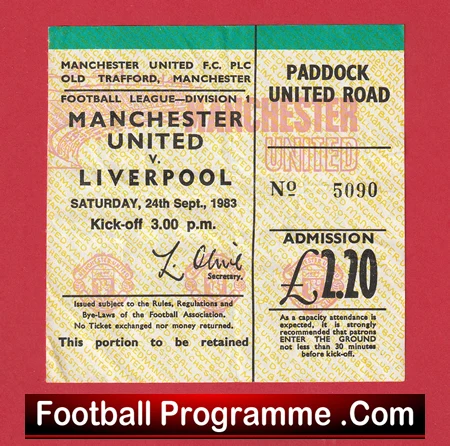 Manchester United v Liverpool 1983 - Match Ticket - Image 2