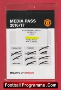 Manchester United v RC Celta 2017 – Media Pass Ticket
