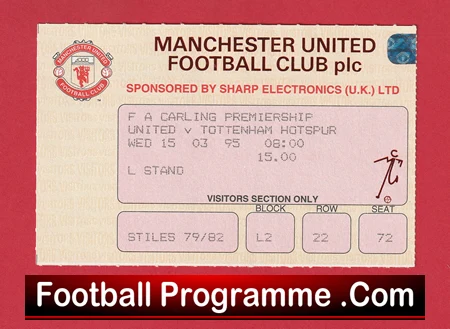 Manchester United v Tottenham 1995 - Football Ticket - Image 2