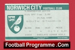 Norwich City v Manchester United 1989 - Football Ticket - football memorabilia