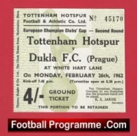 Tottenham Hotspur v Dukla 1962 – European Cup Football Ticket