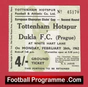 Tottenham Hotspur v Dukla 1962 – European Cup Football Ticket