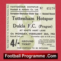 Tottenham Hotspur v Dukla 1962 - European Cup Football Ticket - football memorabilia