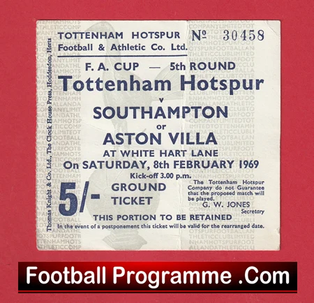 Tottenham Hotspur v Southampton or Villa 1969 - Semi Final Ticket ? - Image 2