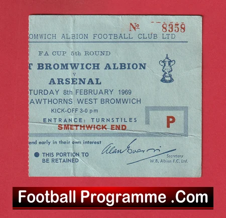 West Bromwich Albion v Arsenal 1969 - Semi Final Ticket - Image 2