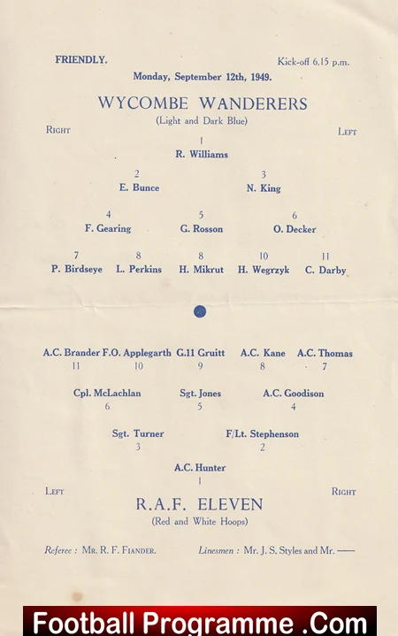 Wycombe Wanderers v Royal Air Force RAF 1949 - 1940s - Image 3