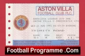 Aston Villa v Manchester United 1991 – Match Ticket