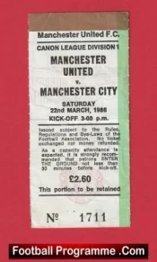 Manchester United v Manchester City 1986 – Football Match Ticket Stub