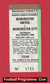 Manchester United v Manchester City 1986 – Football Match Ticket Stub