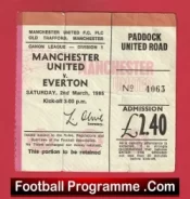 Manchester United v Everton 1985 – Football Match Ticket