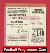 Manchester United v Everton 1985 – Football Match Ticket