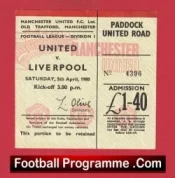 Manchester United v Liverpool 1980 – Man Utd Ticket 1980s