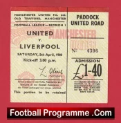 Manchester United v Liverpool 1980 – Man Utd Ticket 1980s