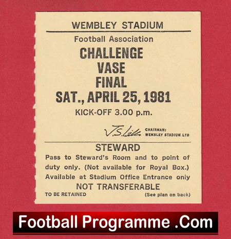 Willenhall Town v Whickham 1981 - Challenge Vase Cup Final Ticket Wembley - Image 2