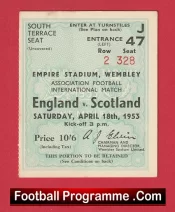 England v Scotland 1953 – Match Ticket Wembley