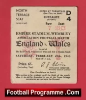 England v Wales 1943 – Football Ticket 1940s