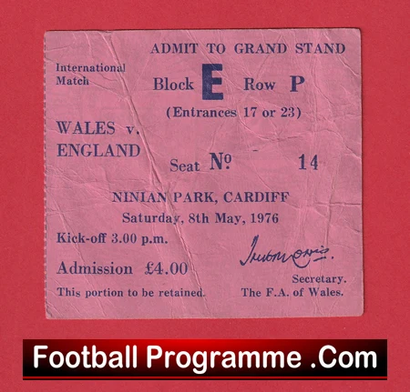 Wales v England 1976 - Match Ticket - Image 2