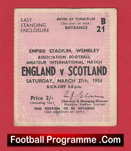 England v Scotland 1954 - Football Ticket Wembley - Image 2