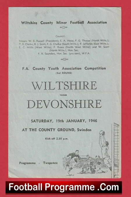 Wiltshire County X1 v Devonshire 1946 - Football Youth Association Swindon - Image 2