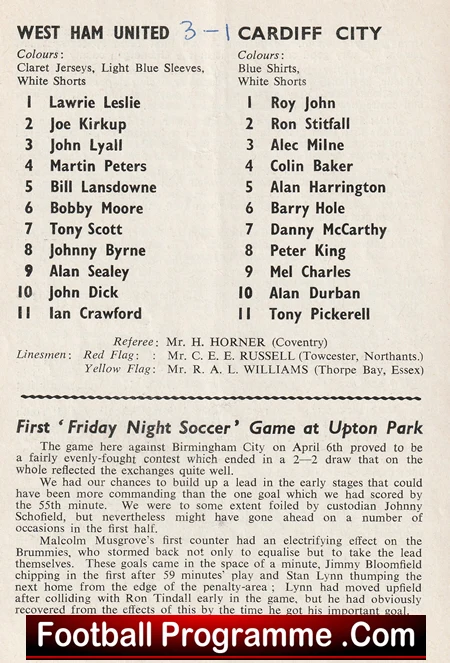 West Ham United v Cardiff City 1962 - Bobby Moore First game as Captain - Image 3
